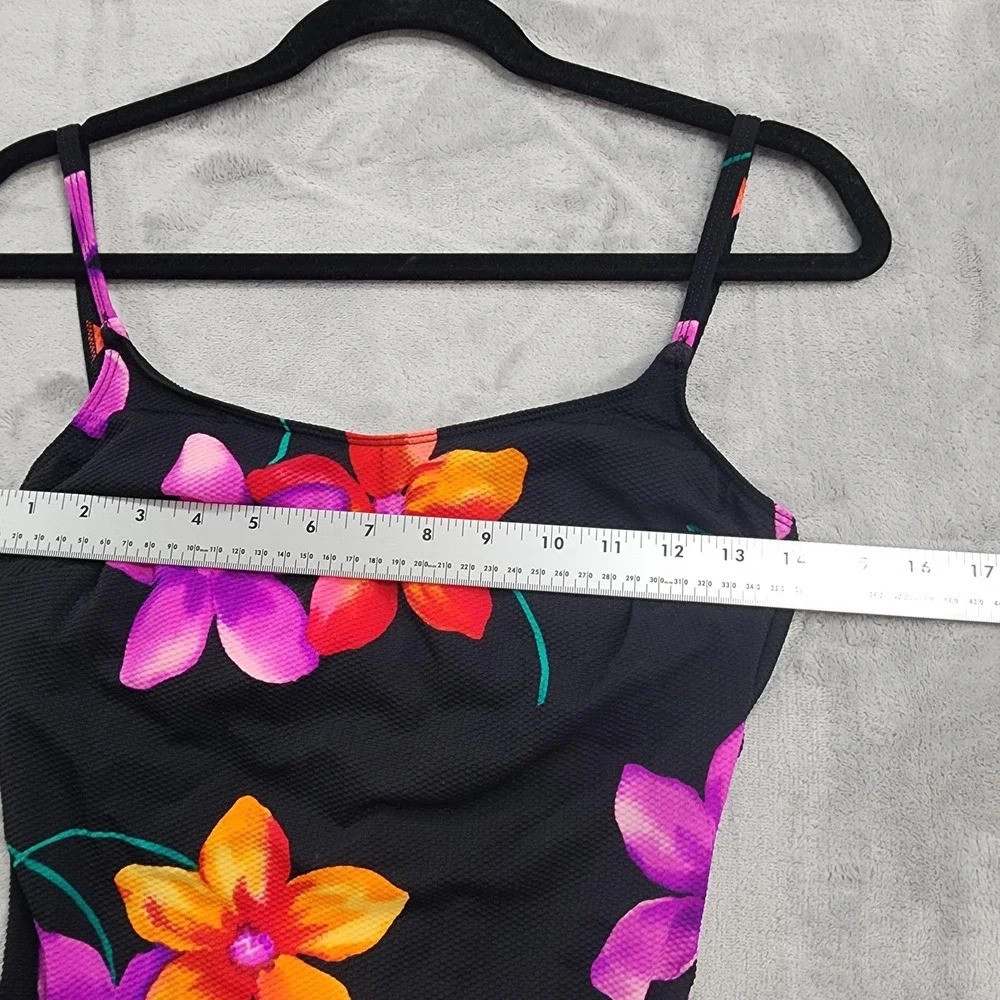 Vintage Beach Cabana Swimsuit M Black Floral One‎ Piece Padded Lined Stretch